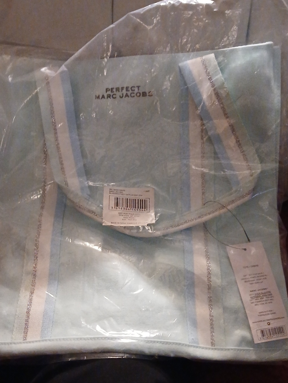 Marc Jacobs Light Blue and White Striped Tote